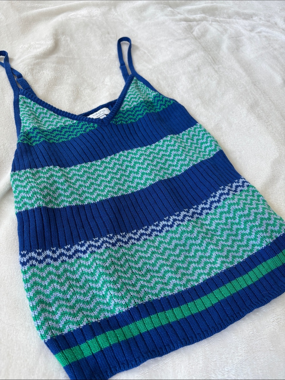 Striped Knit Tank Sweater in Blue and Green